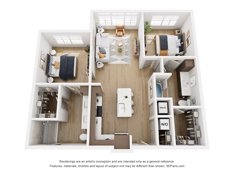 Floor plan for 2 beds, 2 baths, 1093 sqft